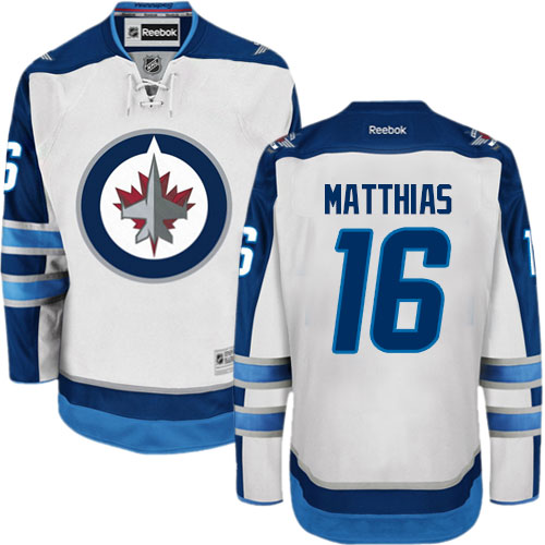 Mens Reebok Winnipeg Jets 16 Shawn Matthias Authentic White Away NHL Jersey